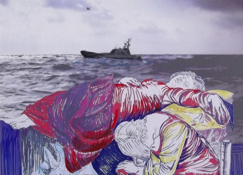 CARLO CARLI Tragedia nel canale di Sicilia, 2014 Citazione dell’opera “La morte della Vergine” di Caravaggio.